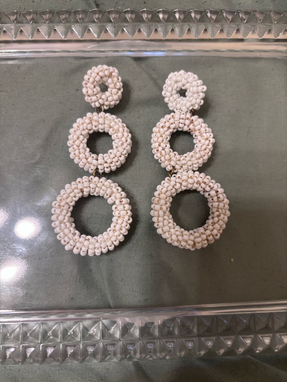 Beaded Circle Drop Earrings - Cream